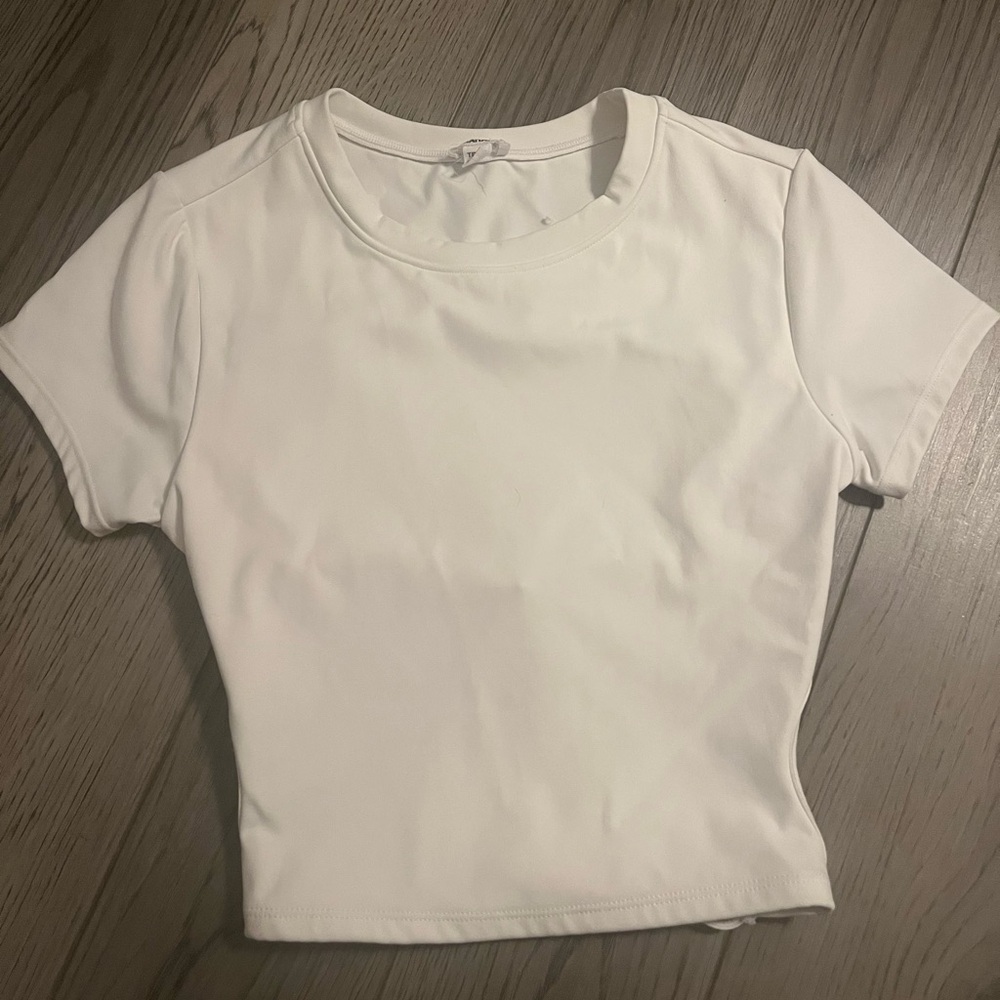 garage white open back tshirt